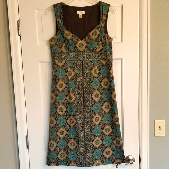 Ann Taylor Green and Brown A-line Knee-length Sleeveless Dress sz8 nwot - Picture 1 of 5
